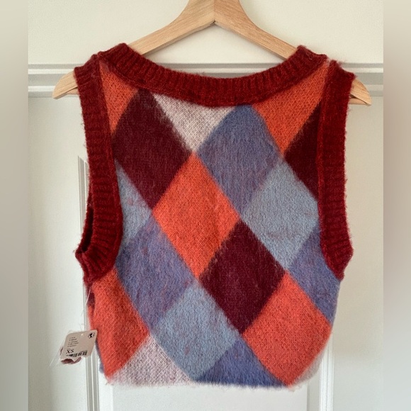 NWT Free People Argyle Quinn V-neck Wool blend Sweater Vest - Picture 10 of 10